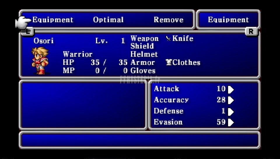 FF I — Ffi PSP equipment menu