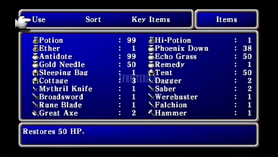 FF I — Ffi PSP item menu
