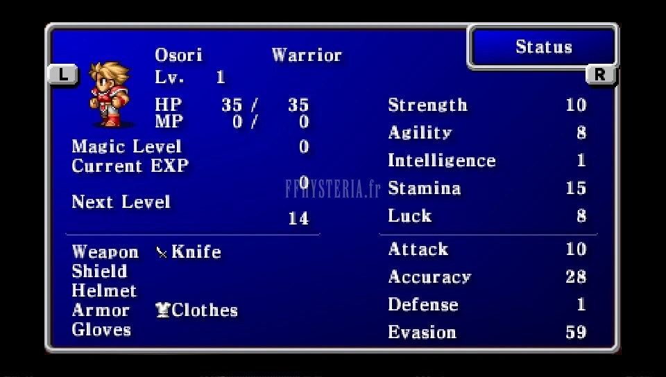 FF I — Ffi PSP status menu