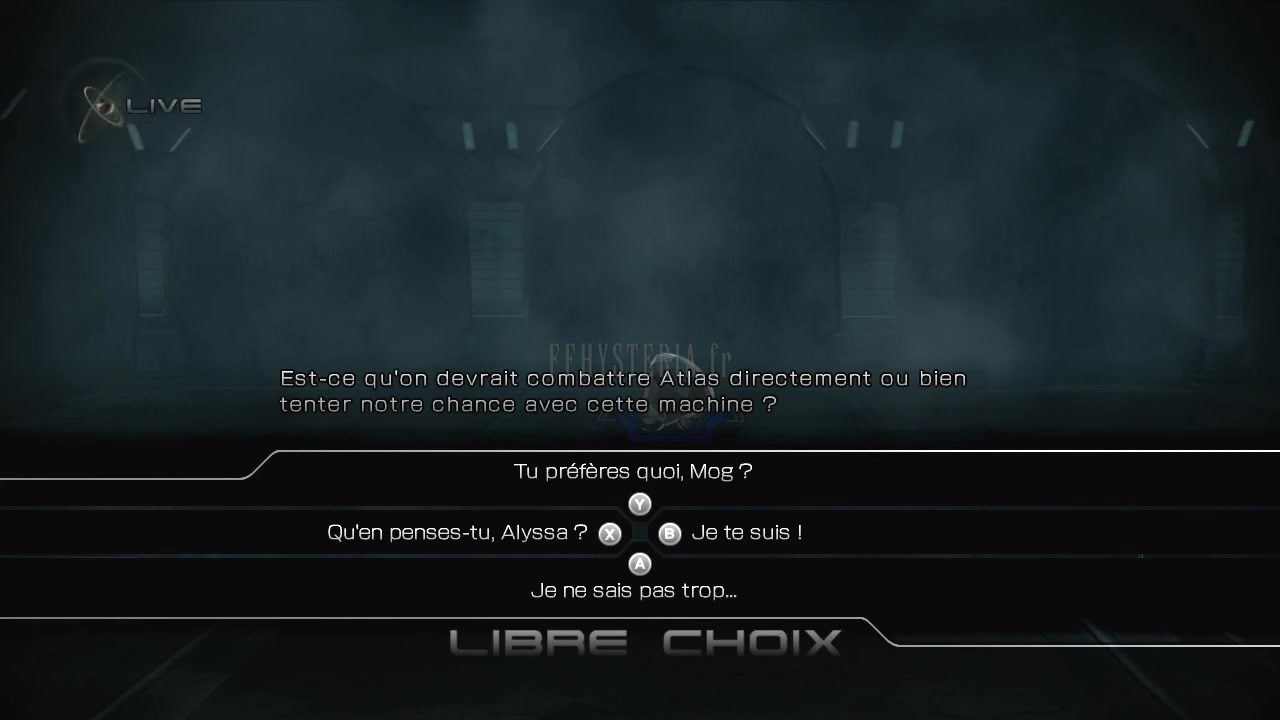 Un Live Trigger (« Libre choix » dans le jeu) aux Ruines de Bresha : affronter Atlas directement ou tenter sa chance avec la machine, chaque réplique ouvre sa propre suite.
