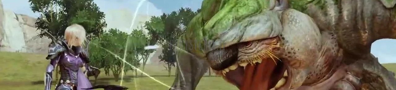 Le Chocobogre ouvre la gueule au milieu des hautes herbes, face à Lightning.