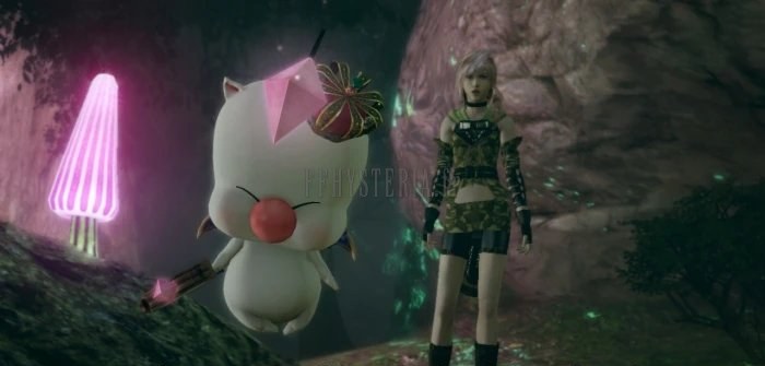 Un mog s'adresse à Lightning au milieu des champignons lumineux de la grotte.