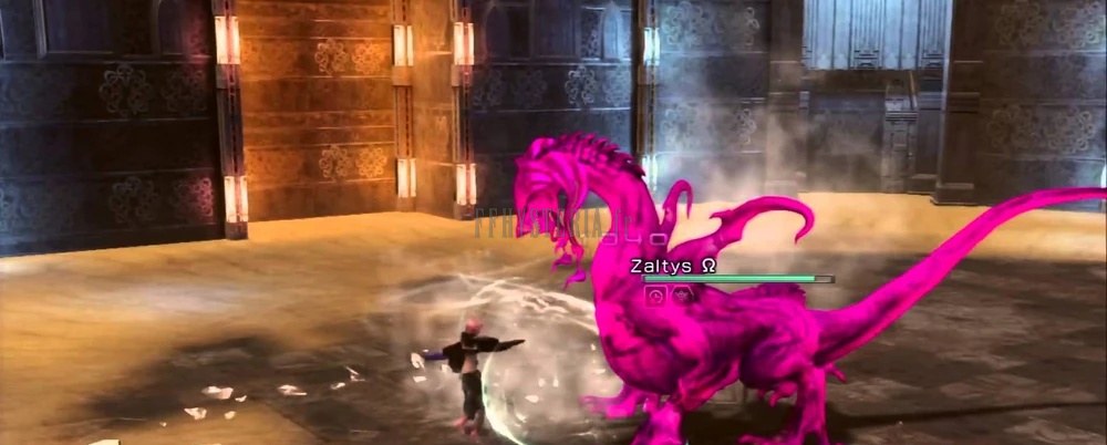 Le Zaltys Ω face à Lightning : la version spécimen Ω du serpent, reconnaissable à sa teinte magenta et à l'oméga accolé à son nom.