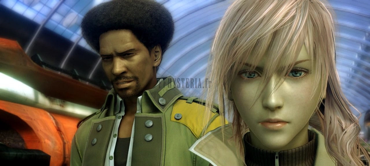 Lightning et Sazh dans le wagon de la Purge : le décor du tout premier combat.