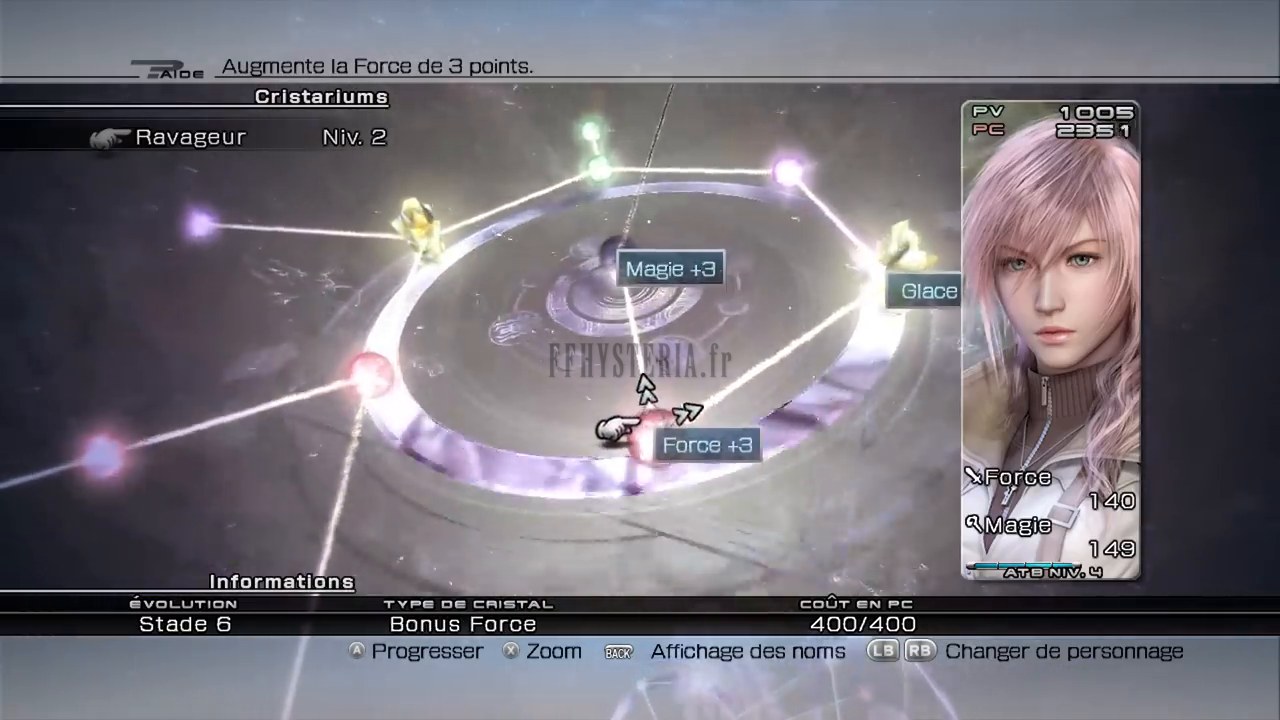 Le Cristarium de Lightning, écran ouvert sur la branche Ravageur.