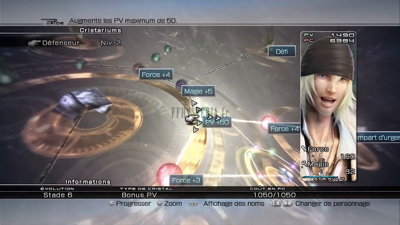 Le Cristarium de Snow, écran ouvert sur la branche Défenseur.
