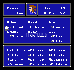 FF II — Ffii nes equip menu