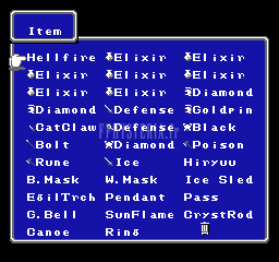 FF II — Ffii nes item menu