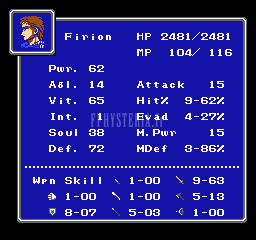 FF II — Ffii nes status menu