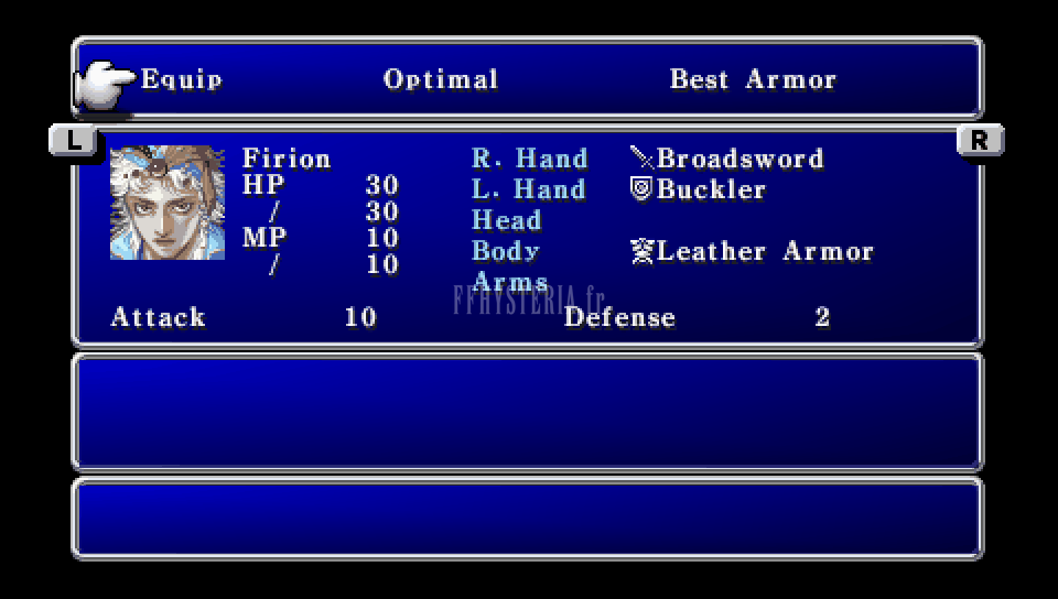 L'écran d'équipement de la version PSP