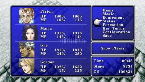 Le menu principal de la version PSP