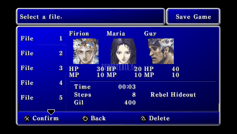 FF II — Ffii PSP save menu