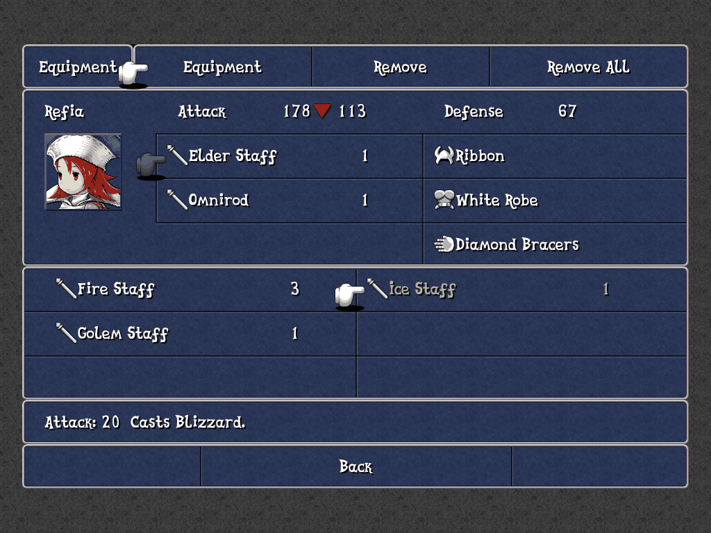 Final Fantasy III — ffiii ios equipment menu