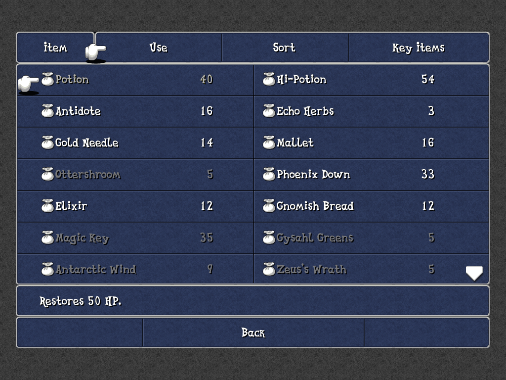 Final Fantasy III — ffiii ios item menu