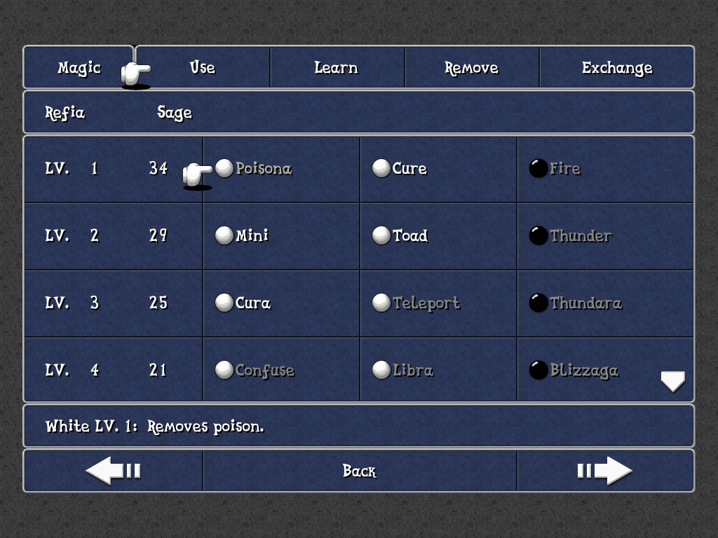Final Fantasy III — ffiii ios magic menu