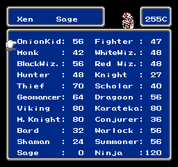 FF III — Ffiii nes job menu