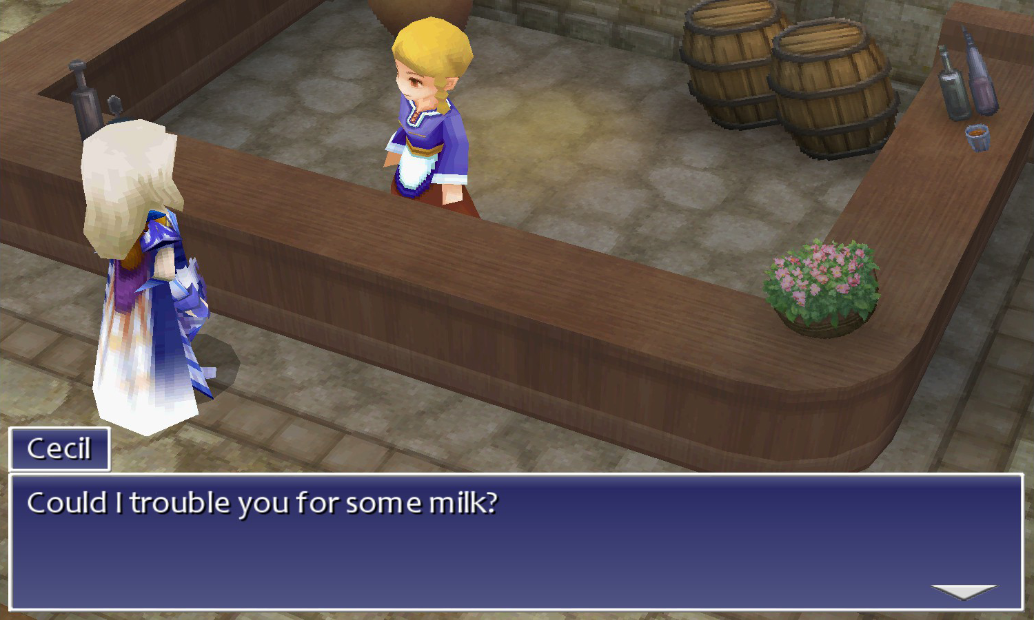 FF IV — Lieu — Cecil ordering milk at pub