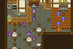 La taverne de Tule : les danseuses sur la scène à droite, le piano en haut à droite (version GBA)