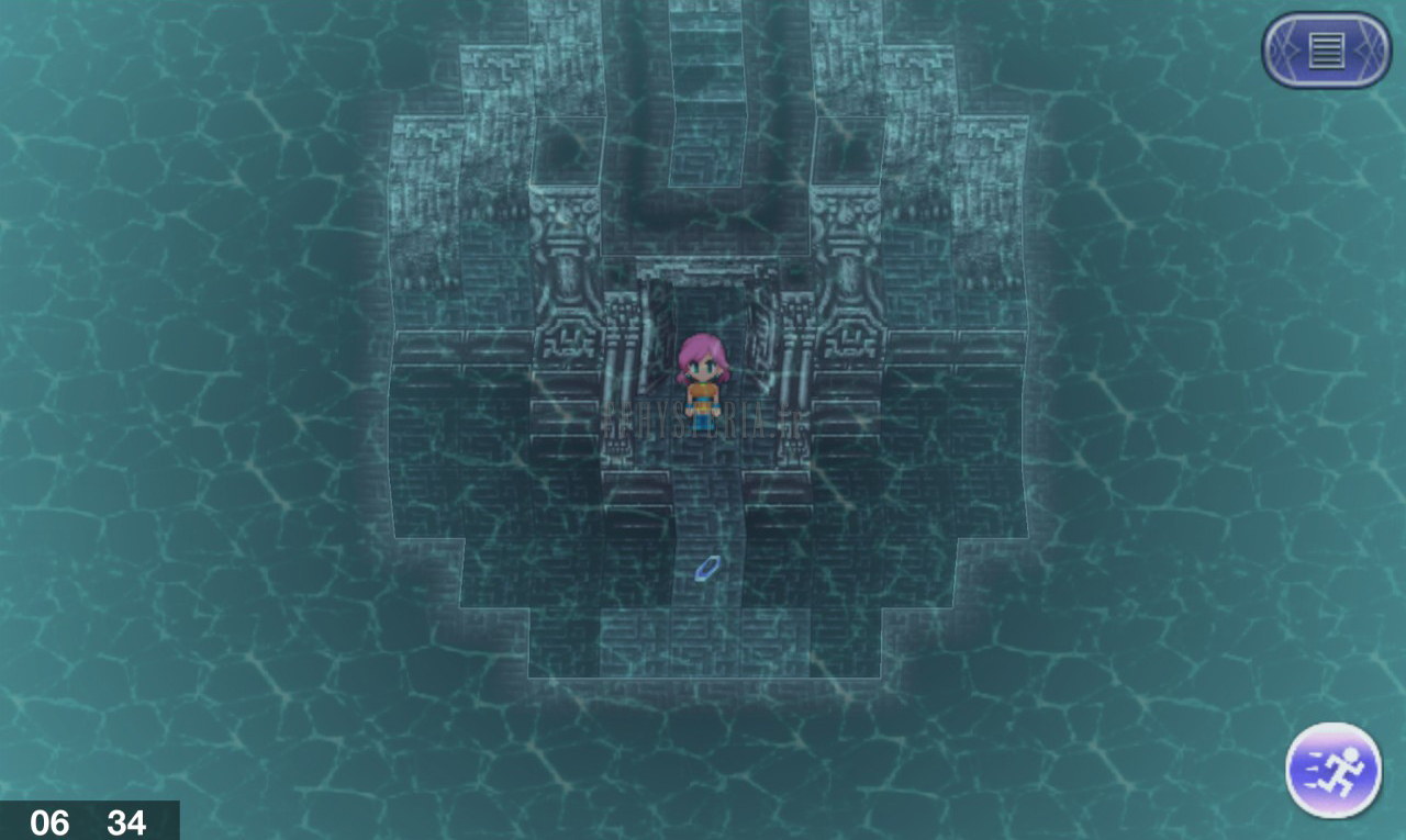 Une salle de la Tour de Wolse sous l’eau translucide, le compte à rebours affiché en bas de l’écran (version mobile/PC 2013)