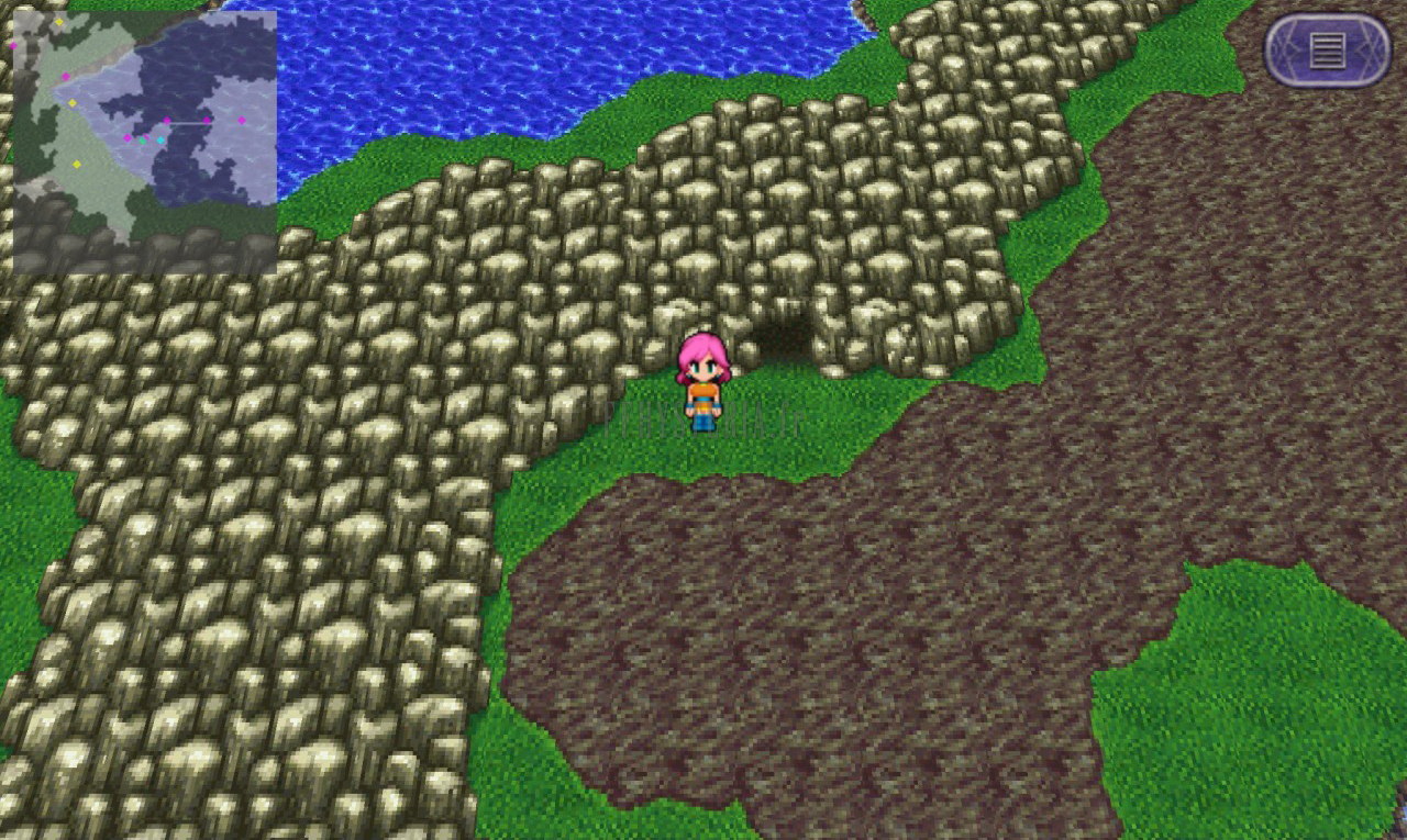 L’entrée de la Caverne des gils dans un terrain rocheux de plateaux, sur la mappemonde (version mobile/PC 2013)