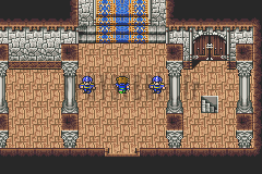 Le grand hall du château de Wolse : colonnes, dallage et escalier à droite (version GBA)