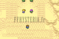 Le Désert des sables mouvants : dunes pâles, avec Bartz et deux compagnons (version GBA)