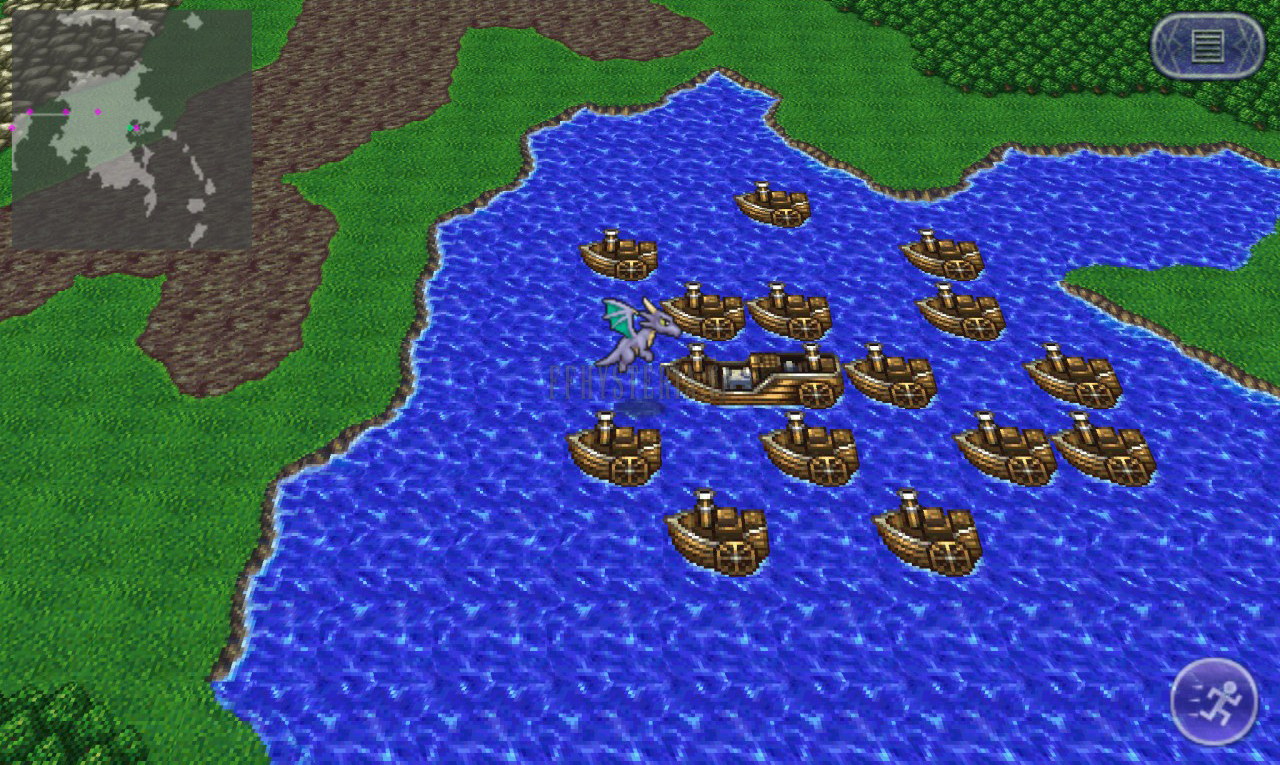 La flotte de Xezat au mouillage vue de haut, le Hiryû en vol au-dessus des navires (version mobile/PC 2013)
