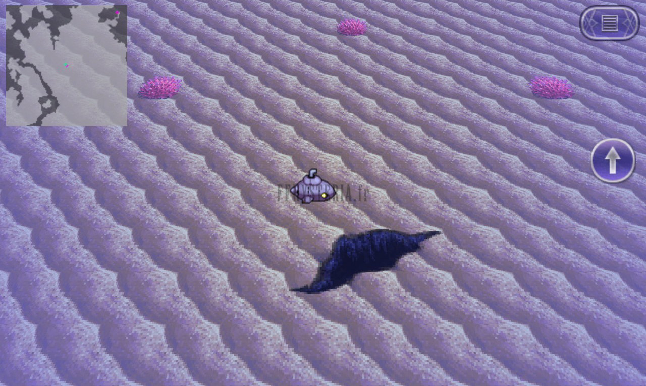 Le fond marin mauve au-dessus de la Fosse sous-marine, le sous-marin tout près de la faille (version mobile/PC 2013)