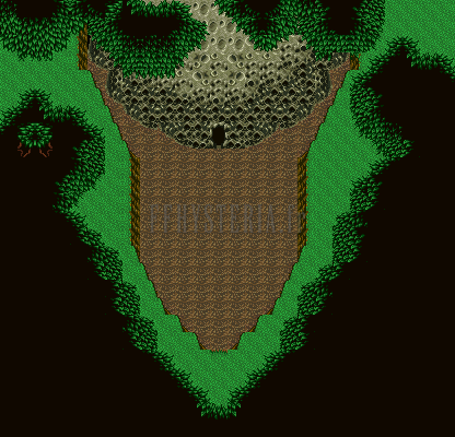 Plan de l’extérieur de l’Aérolithe de Wolse, que la version SNES partage avec celui de Karnak : l’entrée sombre au sommet