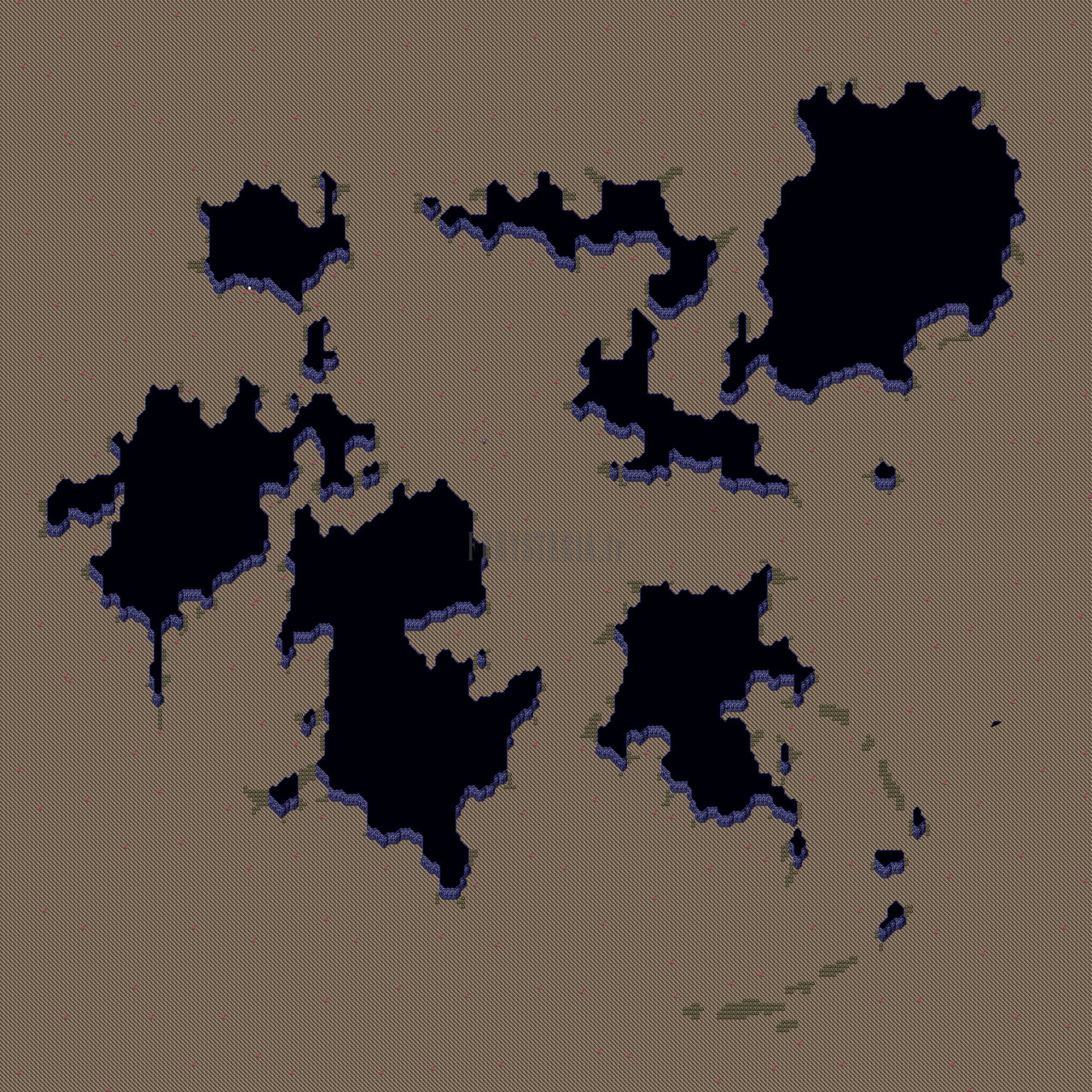 Carte sous-marine du monde de Galuf : en noir, les fonds où le sous-marin peut naviguer