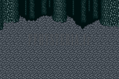 Le décor des combats dans les grottes : caverne de roche grise hérissée de stalactites (version SNES)