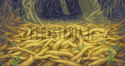 Le décor des combats dans l’Arbre Gardien : un enchevêtrement de racines dorées (version GBA)