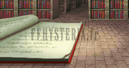 Le décor des combats de la bibliothèque : un grand livre ouvert devant les étagères (version GBA)