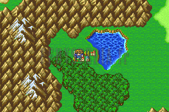 Carwen près d’un petit lac, entourée de montagnes, sur la mappemonde (version GBA)