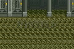 Le décor des combats du château d’illusion : sol olive, piliers et torches (version SNES)
