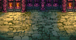 Le décor des combats du château sous sa vraie forme : dallage usé et murs ornés de motifs rouges (version GBA)