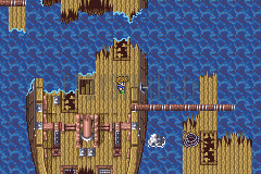 Le Cimetière d’épaves : Bartz sur le pont d’un navire échoué, le mât couché à droite (version GBA)