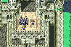 Sur la terrasse de la Citadelle de Bal, le Hiryû couché et Bartz à ses côtés (version GBA)