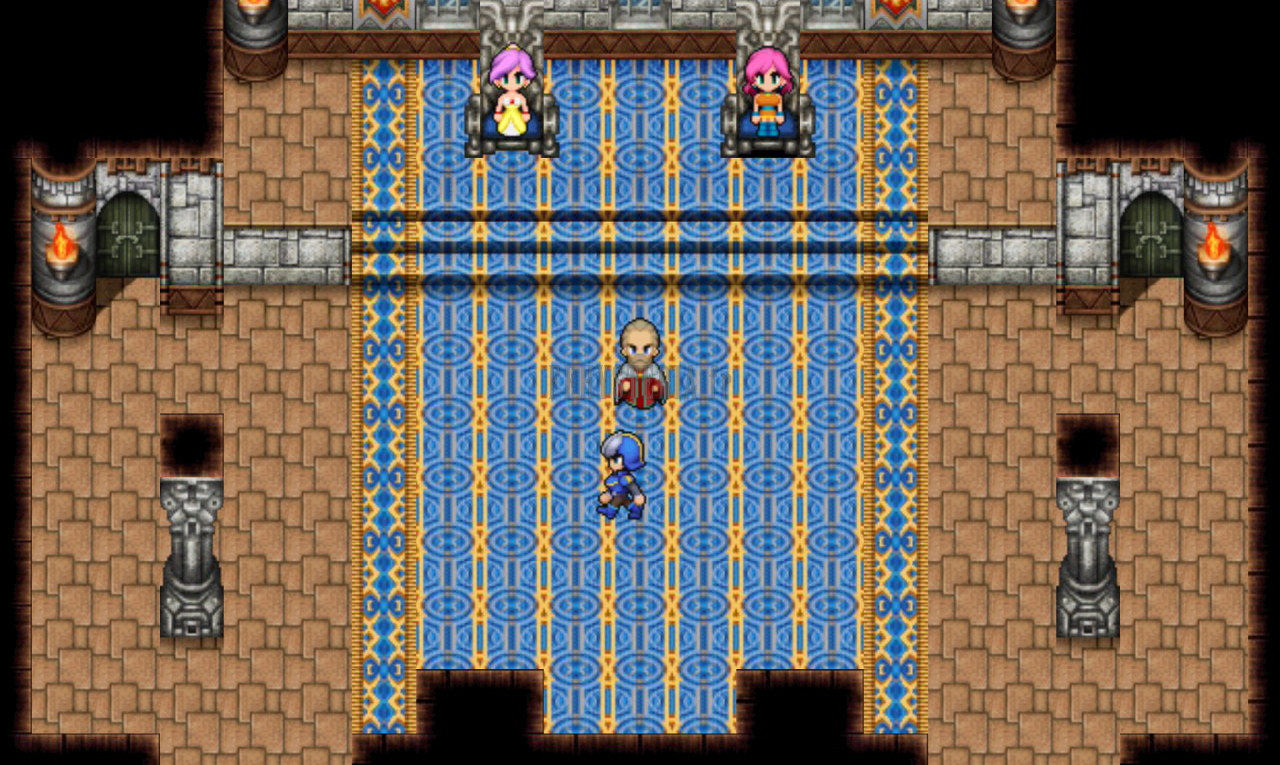 L’épilogue au Château de Tycoon : deux reines sur les trônes, gardes de part et d’autre du tapis bleu (version mobile/PC 2013)