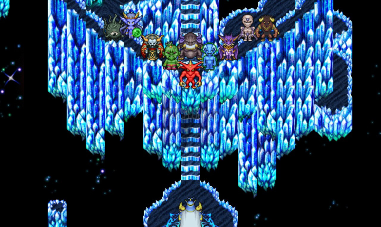 Les démons de la Fissure rassemblés au sommet d’un escalier de cristal, face au groupe (version mobile/PC 2013)