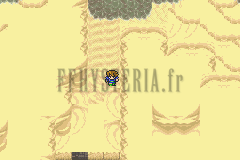 Le désert de la Fissure : une étendue de sable pâle et un héros seul au milieu (version GBA)