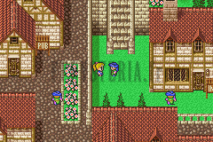 Fantasmagor figé dans la Fissure : ruelles et maisons à toits rouges, personnages immobiles (version GBA)
