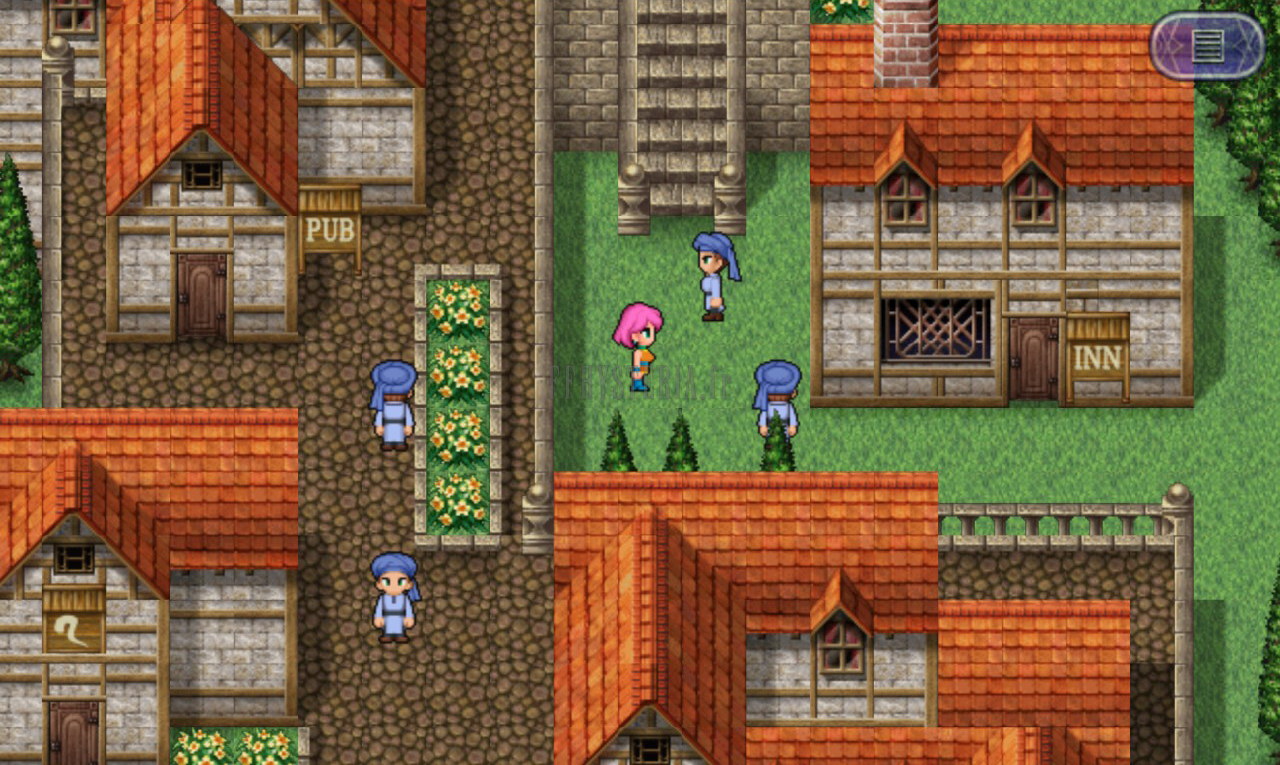 Fantasmagor reproduit dans la Fissure : maisons à toits orange et ruelles pavées (version mobile/PC 2013)