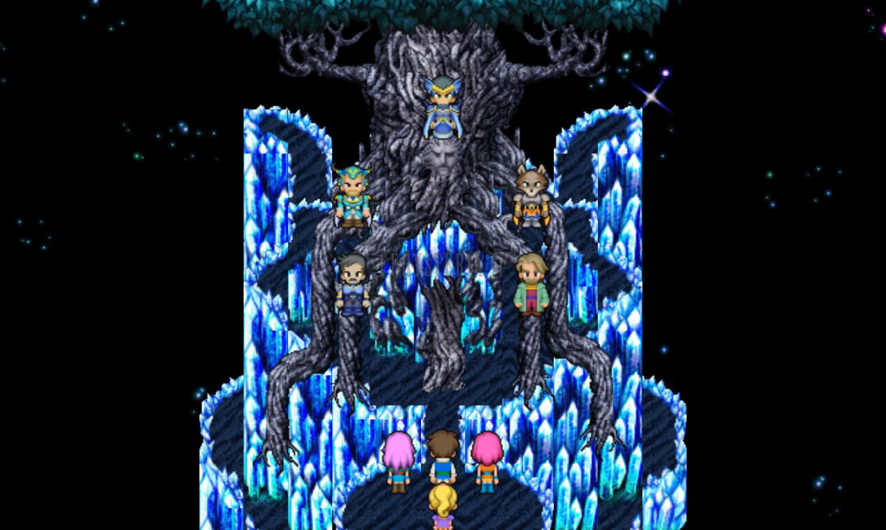 Les esprits de Galuf et de ses anciens compagnons apparaissent sur l’arbre d’Exdeath, face au groupe (version mobile/PC 2013)