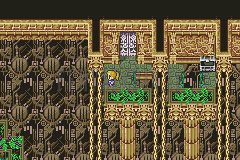 Les ruines de la Fissure : façade de pierre en ruine couverte de lierre (version GBA)