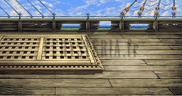 Le décor des combats de la flotte : pont de bois d’un navire, grilles et ciel (version GBA)