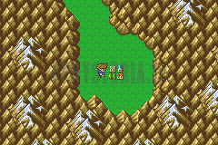 Les ruines de Gohn dans leur vallée cernée de montagnes, sur la mappemonde (version GBA)