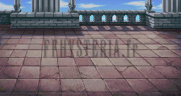 Le décor des combats du Grand pont : dallage rose, balustrade et ciel (version GBA)