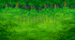 Le décor des combats en forêt : clairière d’herbe verte bordée d’arbres (version GBA)