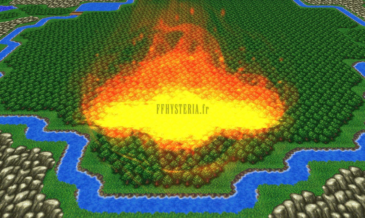La Grande forêt de Mua en flammes sur la mappemonde, un immense brasier au milieu des arbres (version mobile/PC 2013)